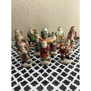 Porcelain Santa Claus "SANTA THROUGH THE YEARS" Ornaments Figures 12pcs Vtg